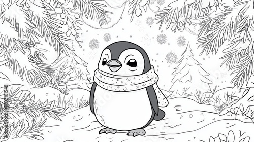 A fun coloring page featuring a cute penguin Squishmallow. photo