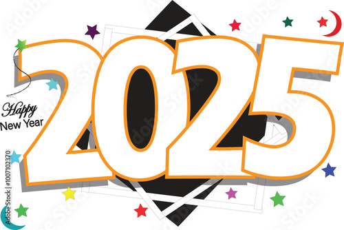 Happy new year 2025 design. With colorful truncated number illustrations. Premium vector design 2025