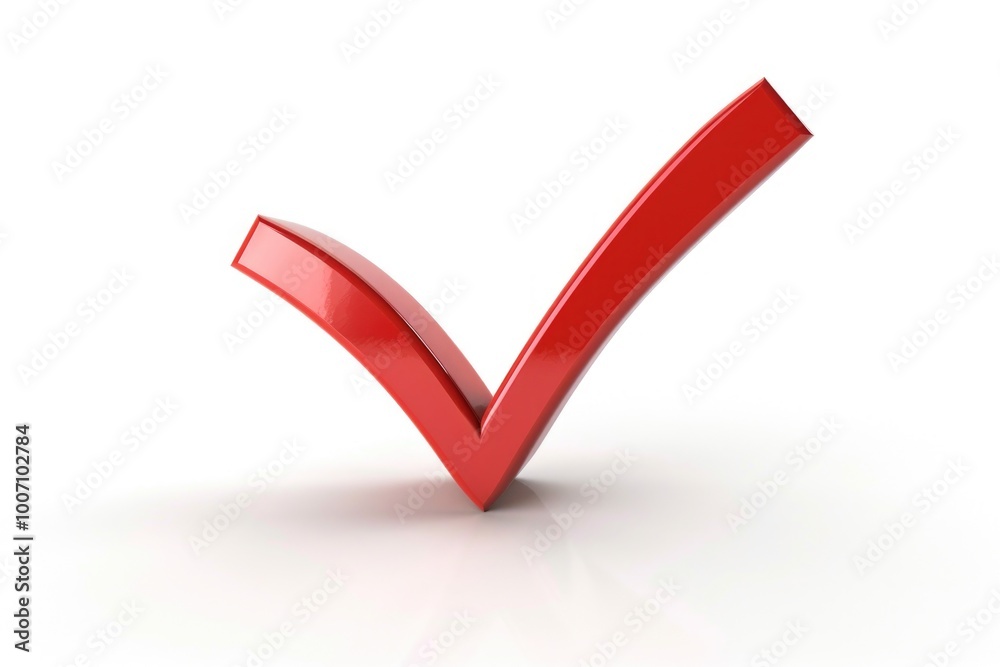 A simple red check mark on a white surface, often used to indicate approval or completion A simple red check mark on a white surface, often used to indicate approval or completion