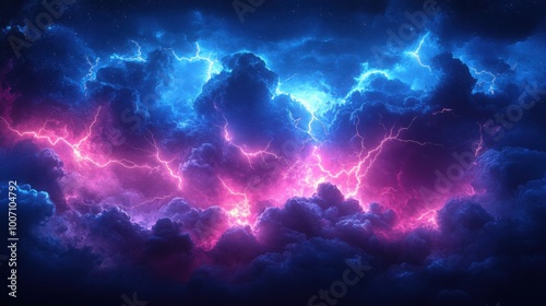 Dramatic Lightning Storm Strikes Against a Dark Blue Sky for Atmospheric Visuals