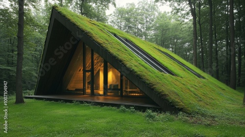 A modern roof covered in grass or sod. photo