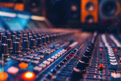 A close-up shot of a sound board with numerous knobs, ideal for illustrating audio equipment or technical settings