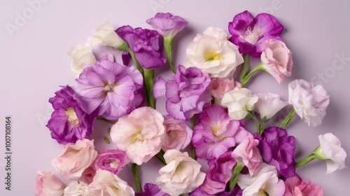 Purple and Pink Lisianthus Flowers on Lavender Background