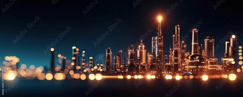 Fototapeta premium A vibrant city skyline at night, illuminated by colorful lights, showcasing modern architecture and a lively atmosphere.