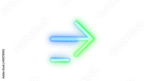 Neon icon right arrow key time symbol blue green color transparent background