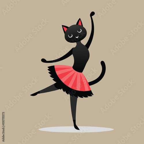 Black cat dancing wearing minimalist icon.