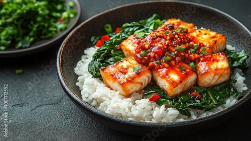 Asian Style Glazed Fish with Rice and Greens