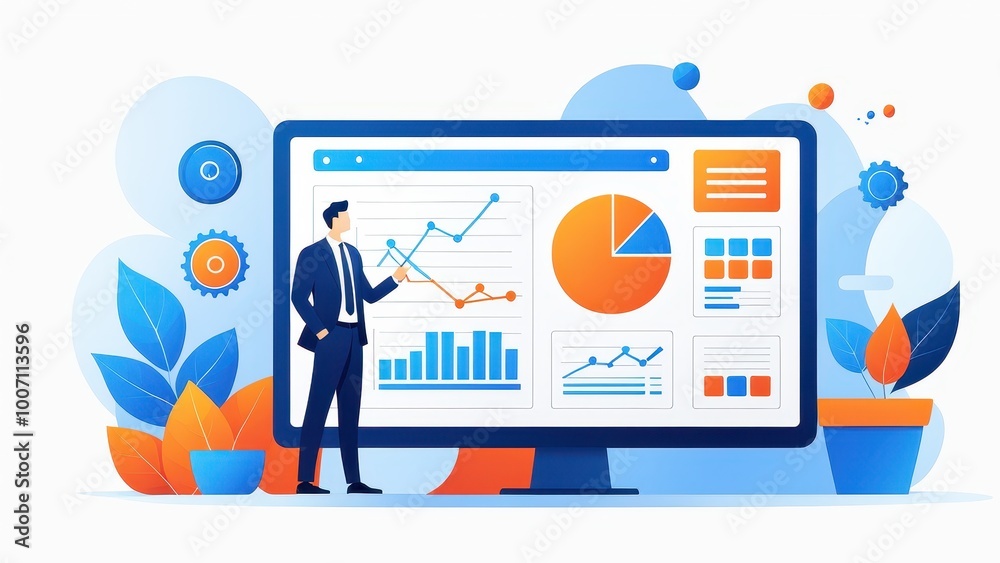 A professional analyzing data on a large screen with graphs and charts. A professional analyzing data on a large screen with graphs and charts.