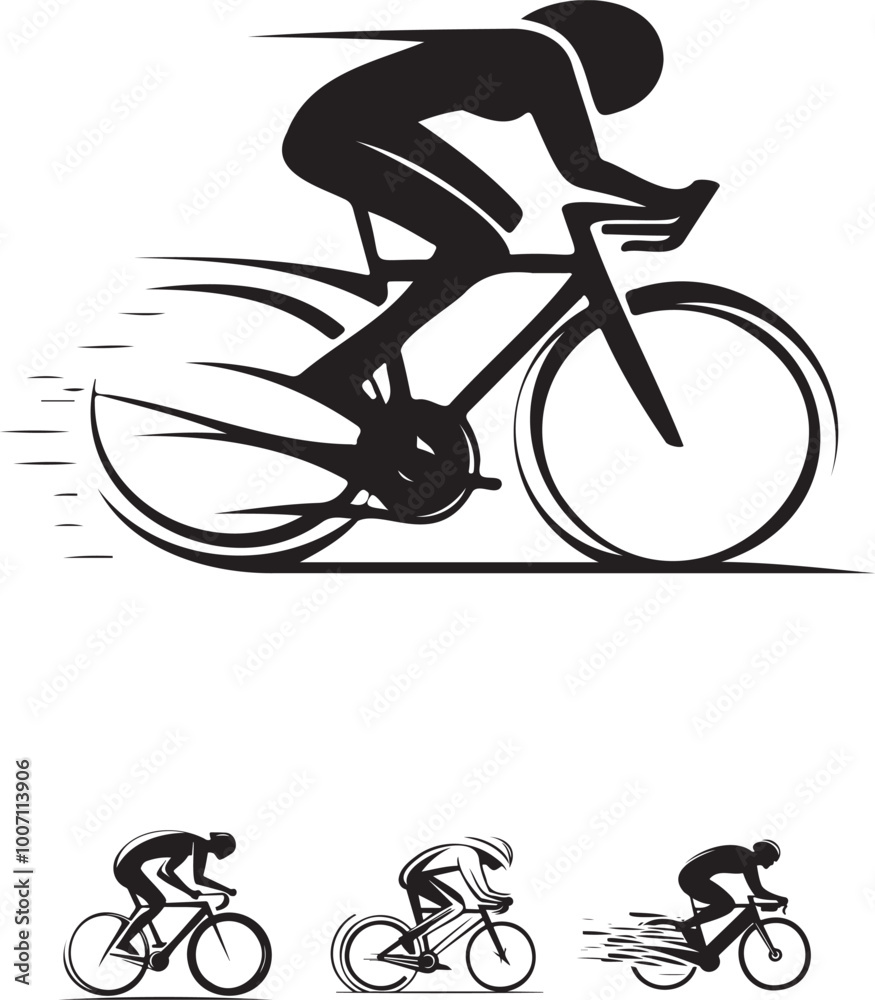 Fototapeta premium Dynamic Cyclist Silhouettes: Speed and Motion in Minimalist Design