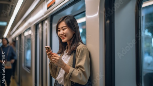 Smiling Woman on a Train, Checking Her Phone Free Download Smiling Woman on a Train, Checking Her Phone - GFXLoad