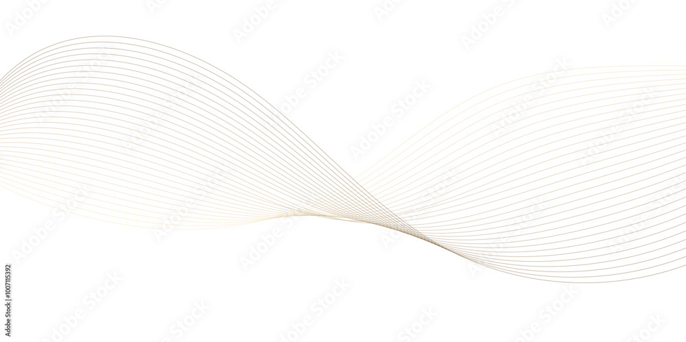 Wavy shiny golden moving wave lines design element for banner design. Abstract futuristic technology wave glowing lines background. Frequency sound wave technology, science, banner, template design