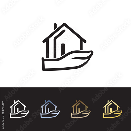 House in Hand Logo: Minimalist Real Estate and Care Concept