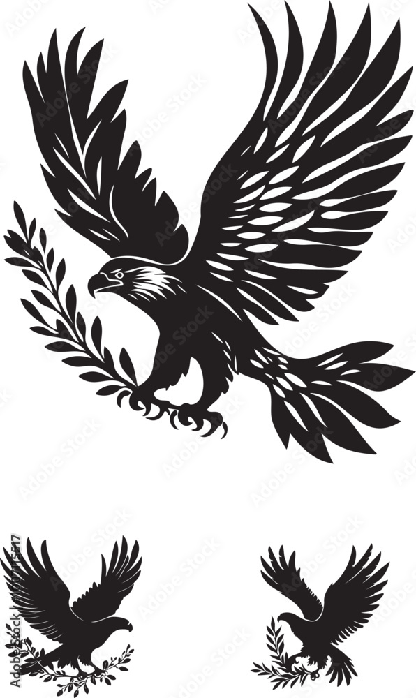 Fototapeta premium Majestic Eagle with Olive Branch Icon: Symbol of Peace and Strength