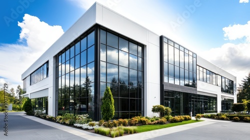 Wallpaper Mural A multi-story office building with large windows and clean lines, surrounded by trees and greenery in a corporate park. Torontodigital.ca