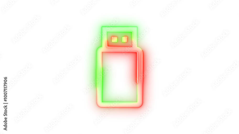 Neon icon USB symbol green red color transparent background Neon icon USB symbol green red color transparent background