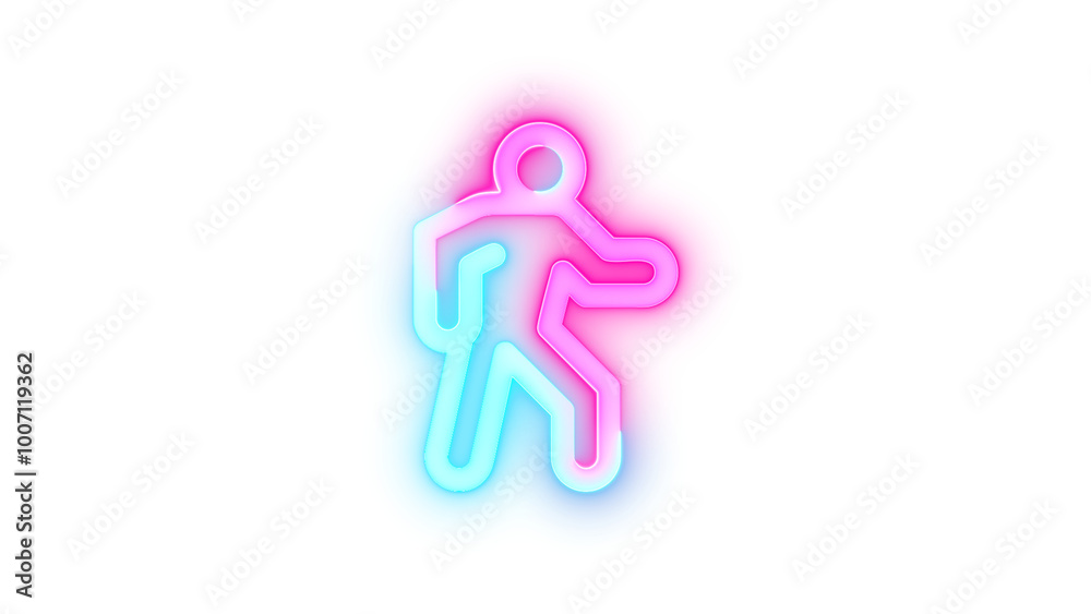 Neon icon walk symbol cyan pink color transparent background Neon icon walk symbol cyan pink color transparent background
