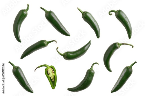 A cluster of green peppers arranged neatly next to each other, great for food and culinary photography