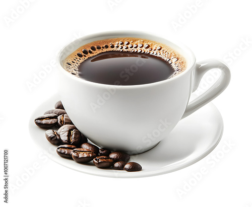 Coffee cup and beans isolated on transparent background. Png format