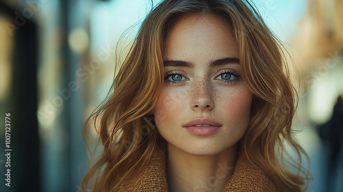 portrait femme confiante qui marche dans la rue d'une ville, belle lumière