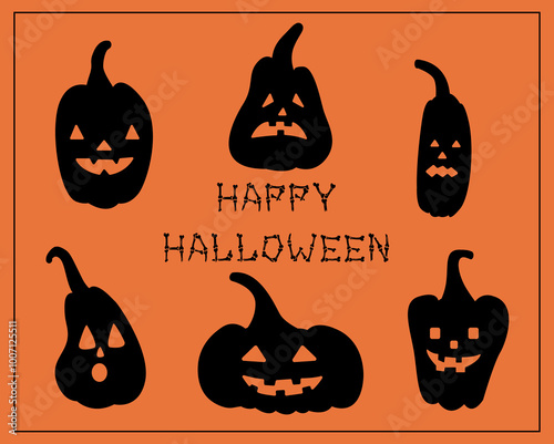 Pumpkin, jack lantern set for Halloween. Vector cute illustration with pumpkins emotions. Autumn vegetables. For stickers, posters, postcards, design elements.