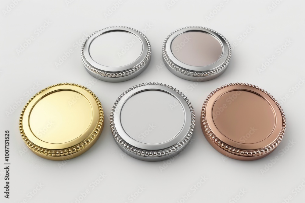A collection of four differently colored lids placed on a white surface A collection of four differently colored lids placed on a white surface