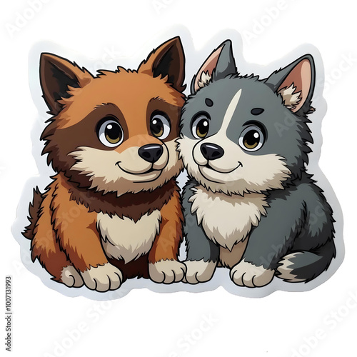 Sticker of Two Cartoon Dogs