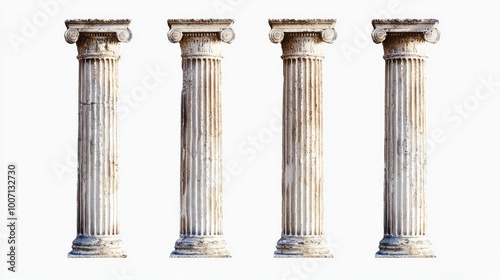 A white background displays four ancient pillars.