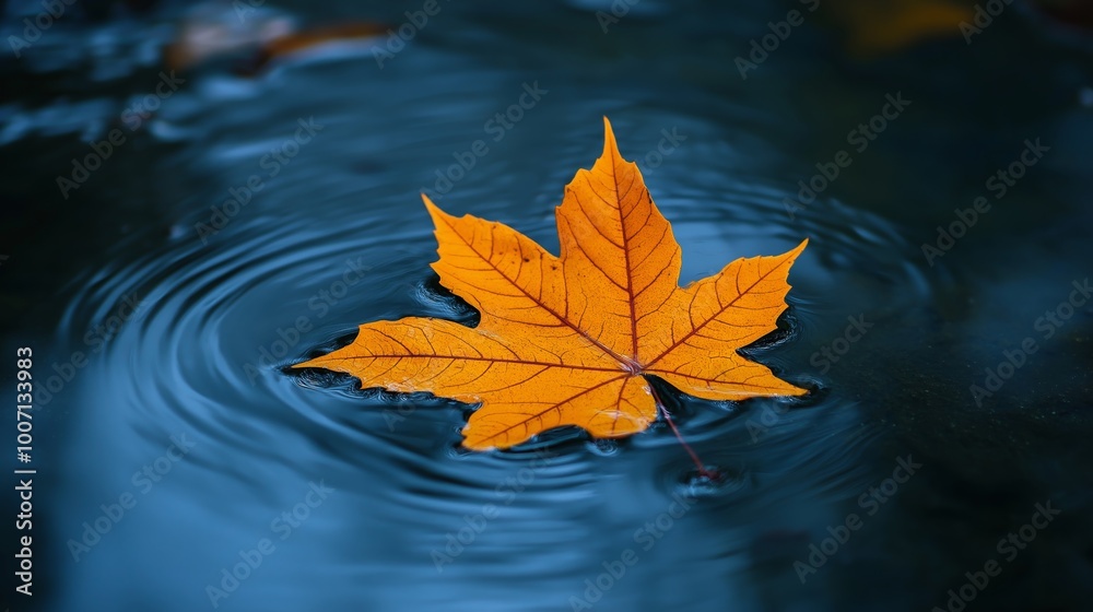 top view Maple leaf drop on river top view Maple leaf drop on river