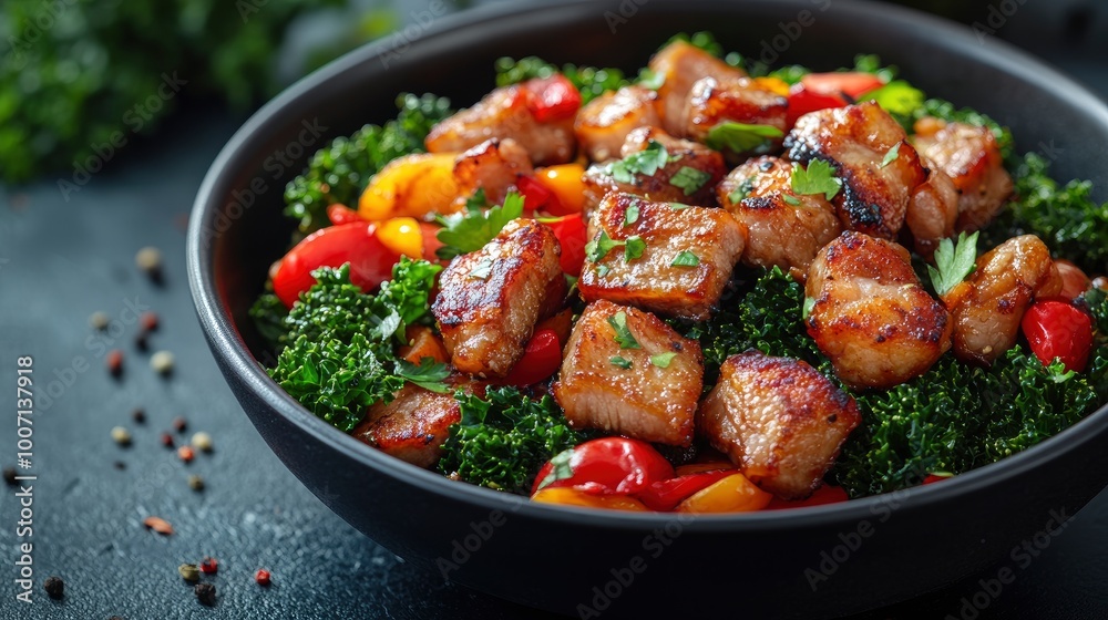 Delicious and Healthy Kale Salad with Grilled Chicken and Vegetables