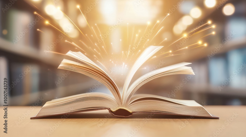 Close-up of an open book on a wooden desk, with soft lighting highlighting the pages, representing knowledge and education. Close-up of an open book on a wooden desk, with soft lighting highlighting the pages, representing knowledge and education.
