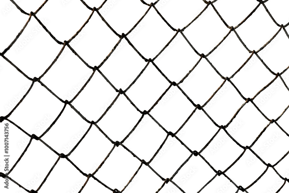 Fototapeta premium The texture of the metal mesh. Torn, destroyed, broken metal mesh on a white background