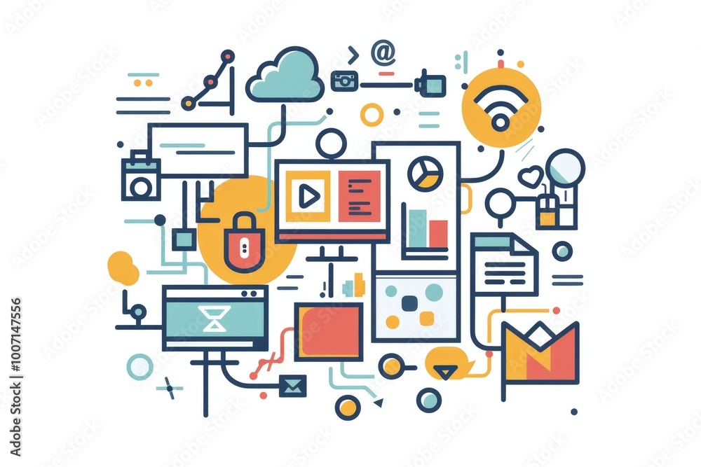 A collection of colorful icons used in modern flat design A collection of colorful icons used in modern flat design