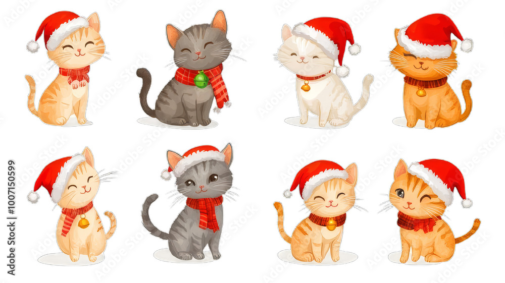 Christmas Cats in Funny Poses with Santa Hats and Lights - Cozy Stickers for Seasonal Celebration Christmas Cats in Funny Poses with Santa Hats and Lights - Cozy Stickers for Seasonal Celebration