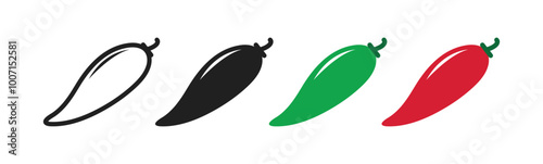 Chili Pepper Icon Set for Food, Spice, and Spicy Designs. chili vector icons 
