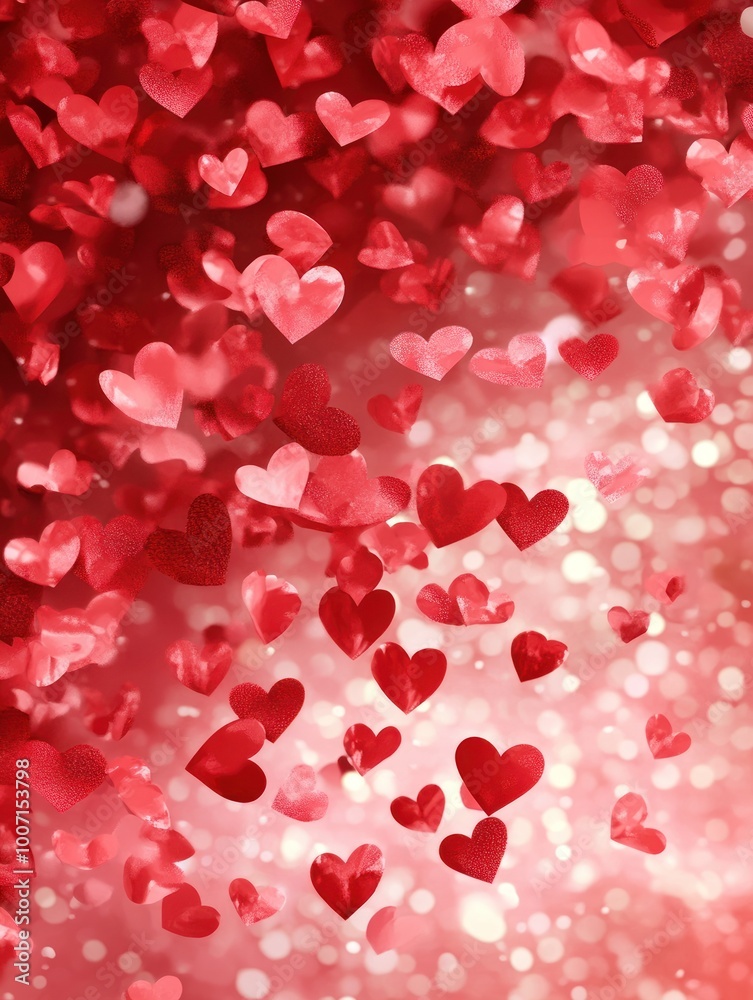 Romantic Valentine's Day pink background with red hearts, AI generated Romantic Valentine's Day pink background with red hearts, AI generated