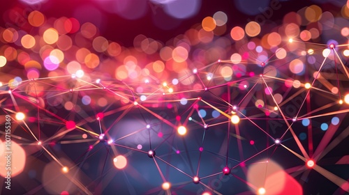 Grid surface. Abstract science or technology background. Digital background with glowing particles and lines. Big data visualization. Illustration for cover, brochure or presentation.