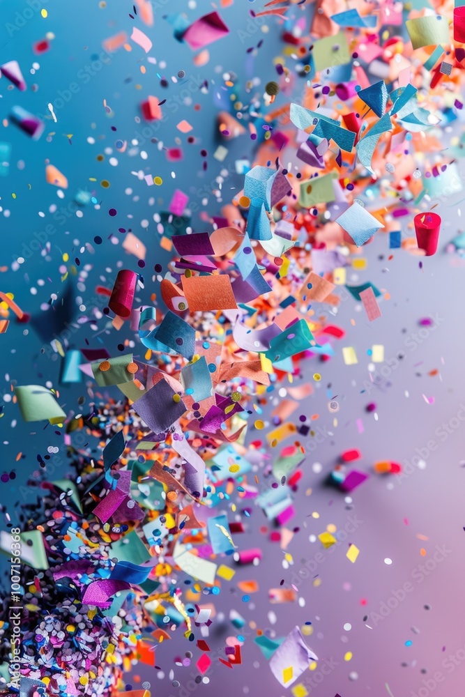 A colorful celebration scene with confetti falling from the sky, perfect for party or festive event visuals A colorful celebration scene with confetti falling from the sky, perfect for party or festive event visuals