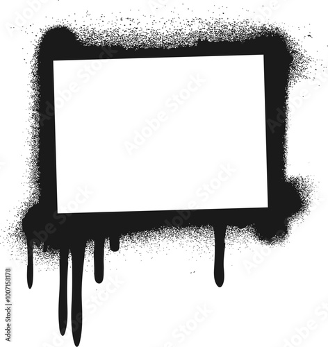 Dripping black paint spray frame. Ink stroke effect