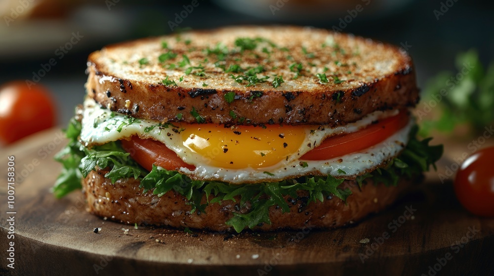 Delicious Toasted Sandwich with Egg, Tomato and Greens Delicious Toasted Sandwich with Egg, Tomato and Greens