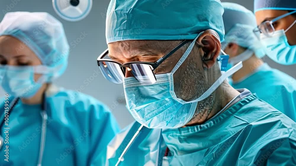 Skilled surgical team performing an operation in a modern hospital ...