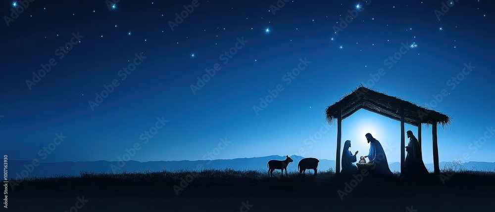 Fototapeta premium A nativity scene with a man, woman, and baby Jesus in a manger
