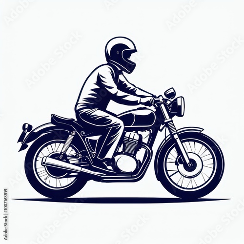 A silhouette of a motorcyclist riding a classic motorcycle, emphasizing speed and freedom.