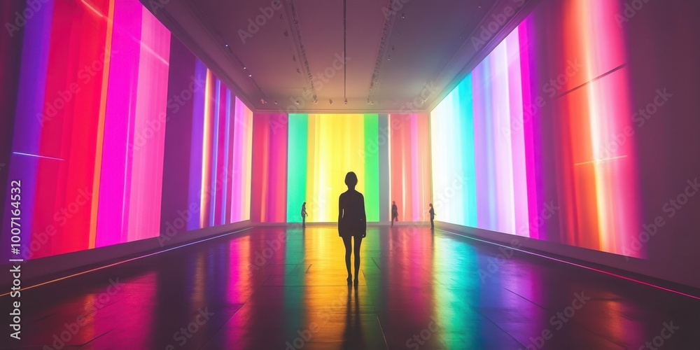 a person standing in front of a colorful wall a person standing in front of a colorful wall
