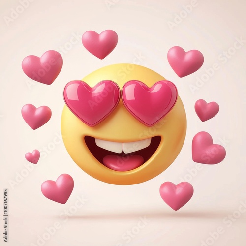 The love emoji with heart eyes is isolated on a white background