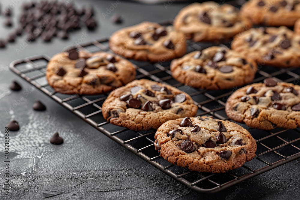 The cookies are arranged in a grid on a metal cooling rack