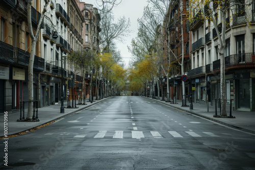 A city street with a few trees and a few buildings