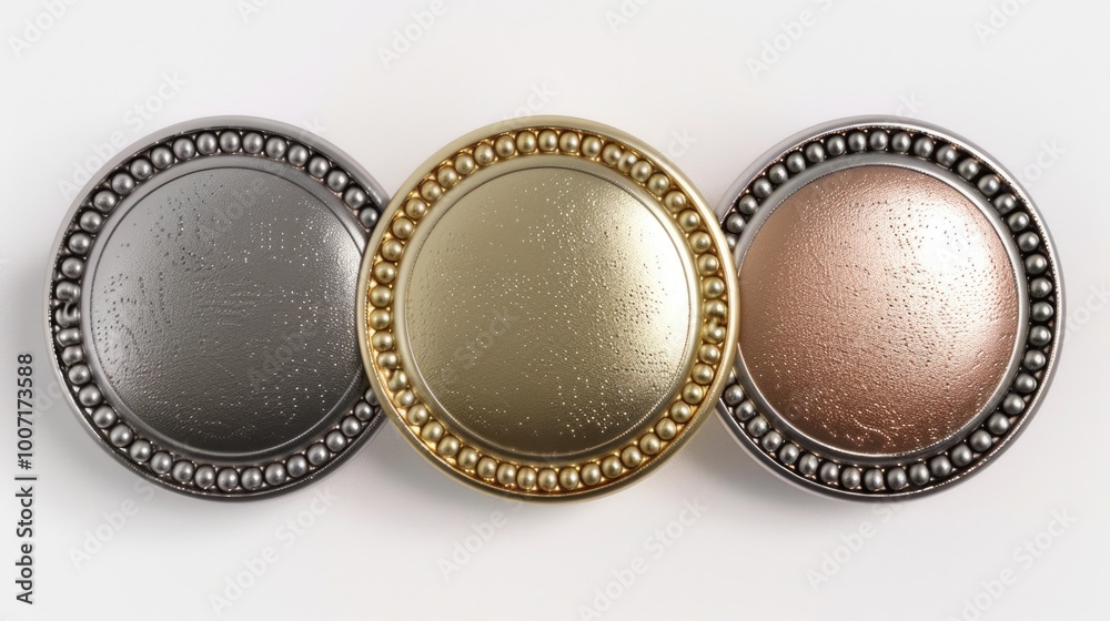 Close-up shot of three colorful buttons arranged on a white background Close-up shot of three colorful buttons arranged on a white background