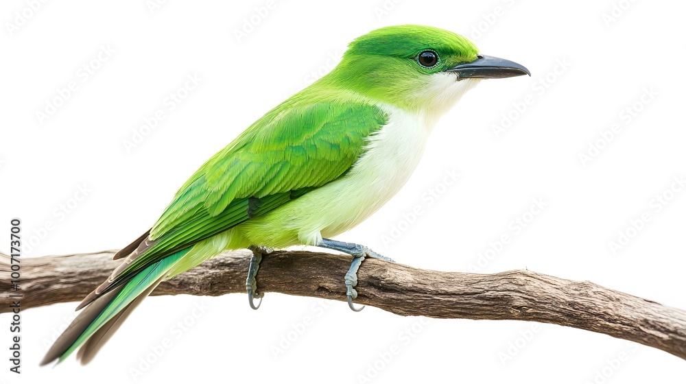Green Broadbill Bird Perched on a Branch on a White Background, Photo Realistic, Wallpaper, Cover and Screen for Smartphone, PC, Laptop, 9:16 and 16:9 Format Green Broadbill Bird Perched on a Branch on a White Background, Photo Realistic, Wallpaper, Cover and Screen for Smartphone, PC, Laptop, 9:16 and 16:9 Format