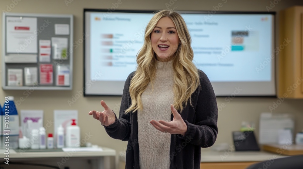 a dietitian explaining the differences between regular sugar and sugar substitutes, with a presentation board, office setting a dietitian explaining the differences between regular sugar and sugar substitutes, with a presentation board, office setting