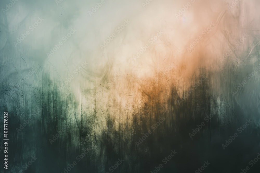 Obraz premium A blurry, smudged, and faded image of a forest with a few trees visible